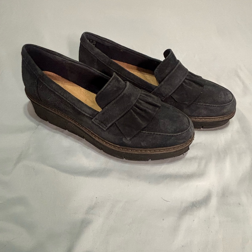 Women's Clarks Navy Blue Platform Loafers